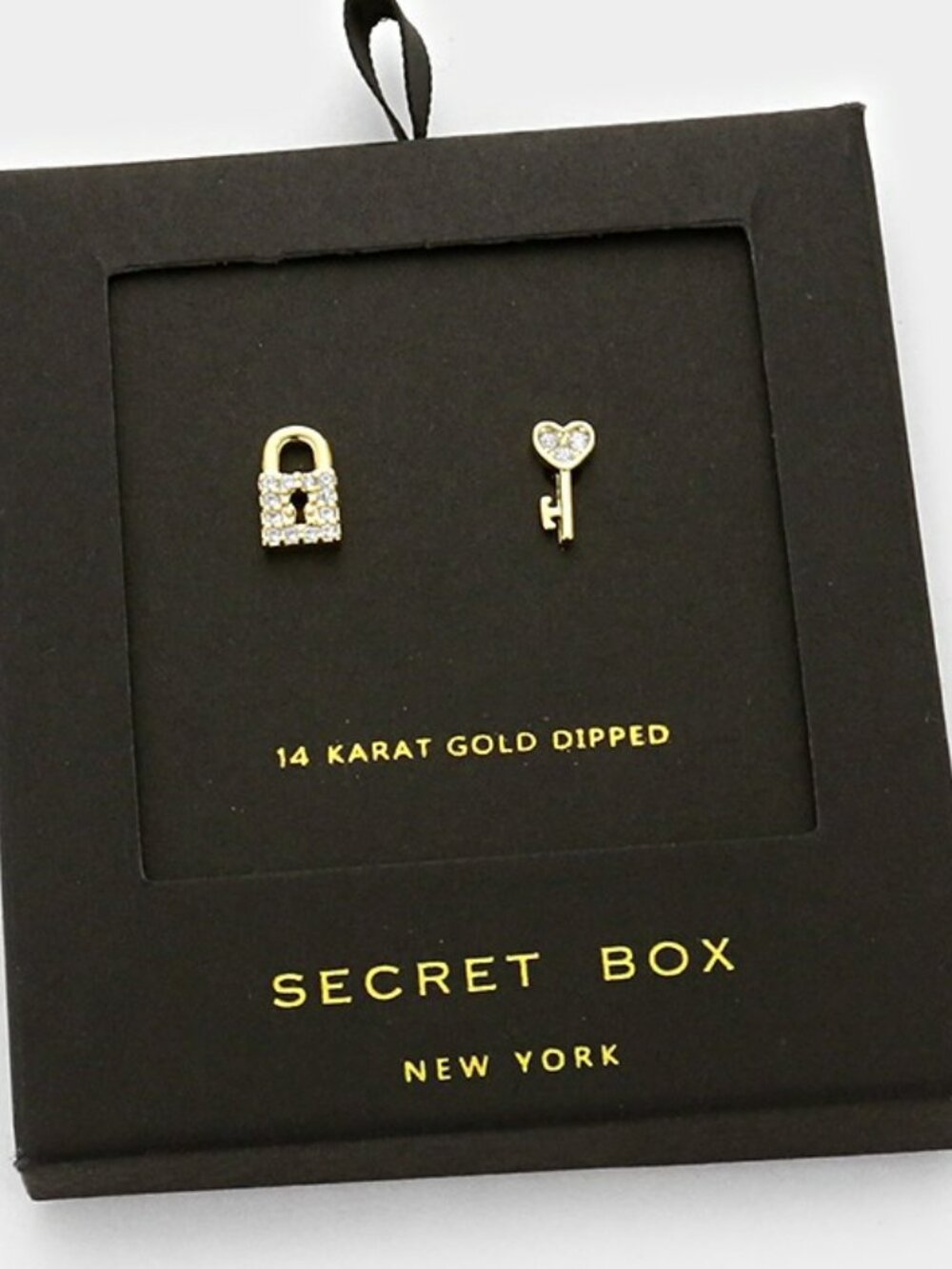 Lock & Key Stud Earrings - 14K Gold Dipped Mismatched Pair